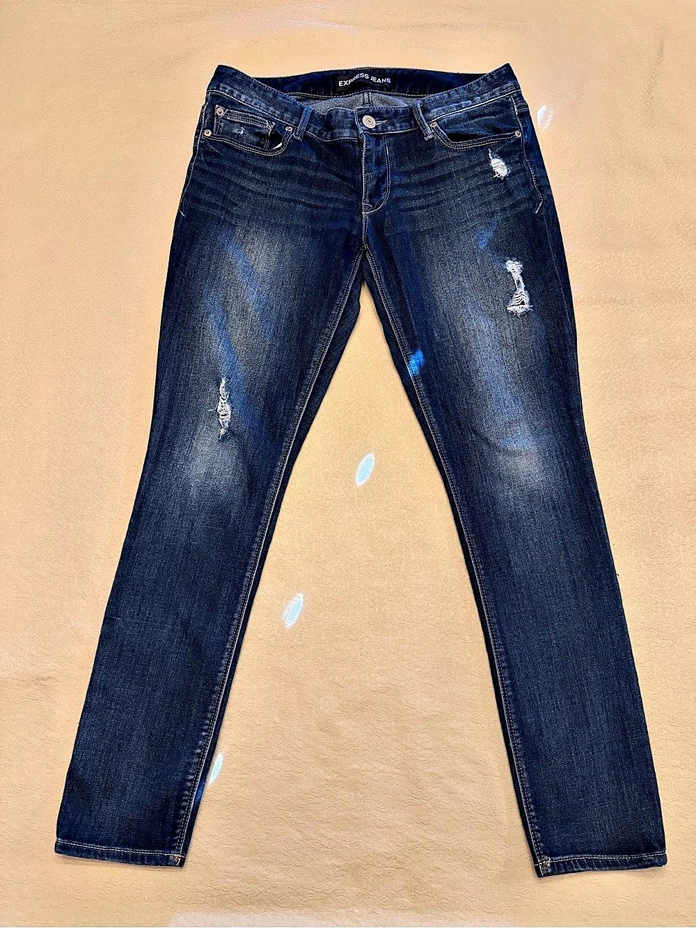 Express Dark Wash Distressed Skinny Jeans Blue Waist 10